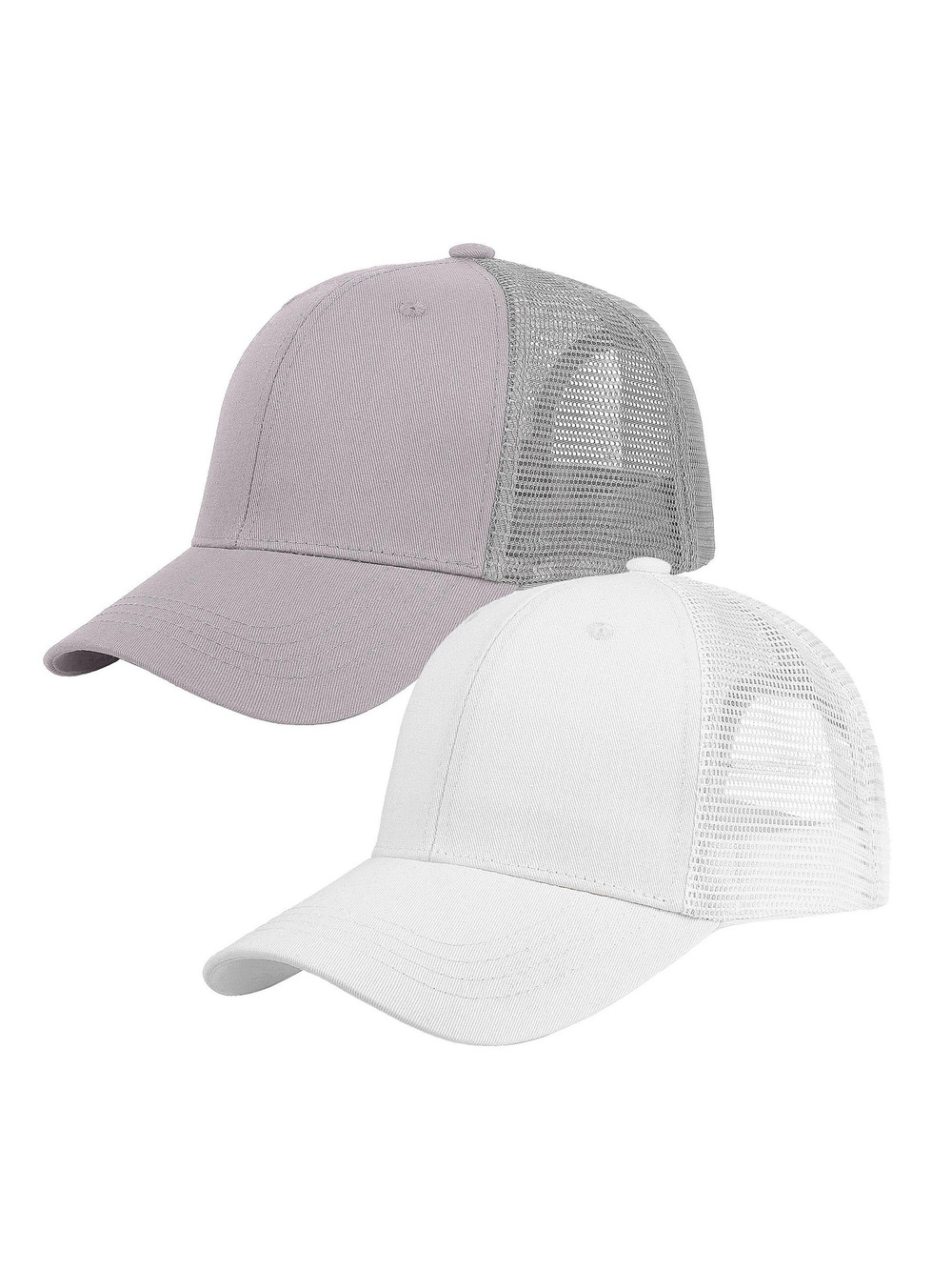 Trucker Hat Baseball Cap Structured Plain | 2 Pack, White, Light Gray | Size OS